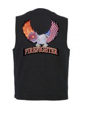 mens denim vest with firefighter eagle patch