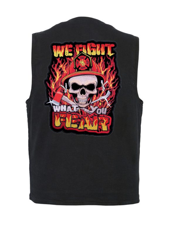 mens denim vest with we fight fear patch