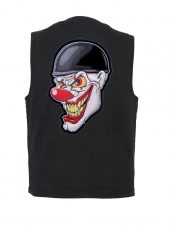 mens denim vest with crazy evil clown patch