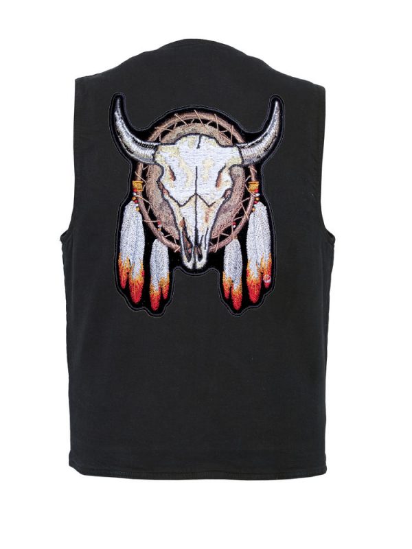 mens denim vest with steer Indian dream catcher patch