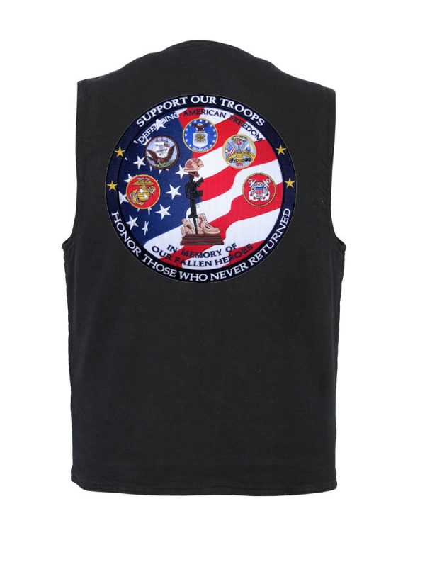 mens denim vest with military heroes patch