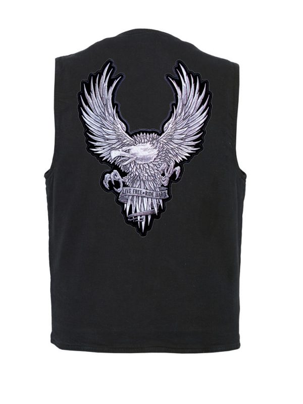 mens denim vest with silver eagle patch