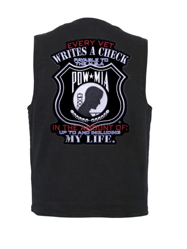 mens denim vest with POW-MIA patch