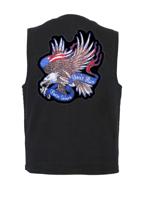 mens denim vest with these colors don't run patch