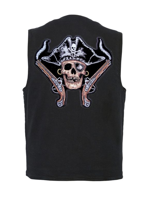 mens denim vest with pirate skull patch