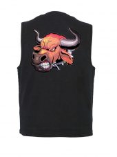 mens denim vest with angry bull patch