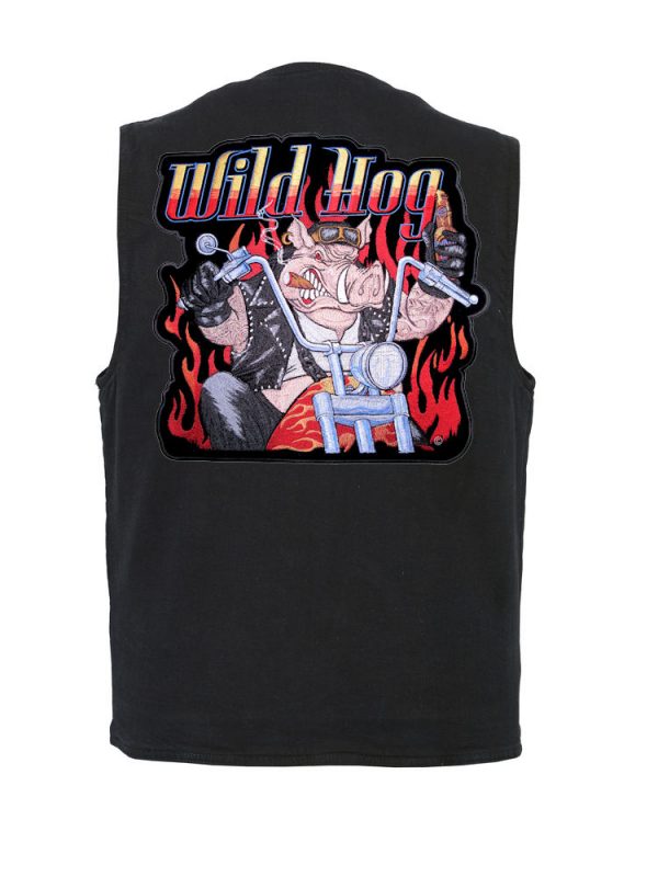 mens denim vest with wild hog patch