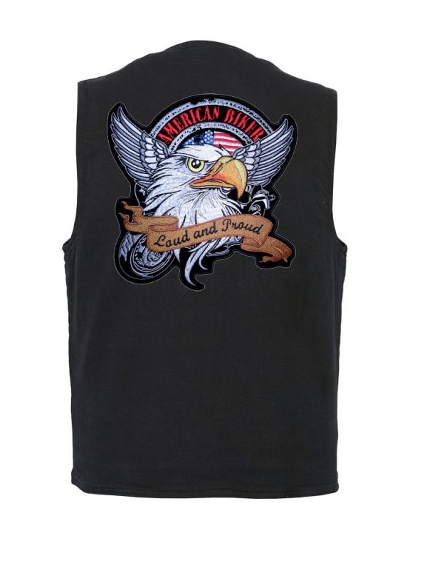 mens denim vest with american biker eagle patch