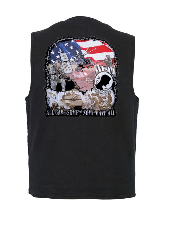 mens denim vest with american wars patch