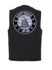 mens denim vest with don't thread on me patch