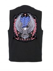 mens black denim vest with patriotic eagle biker patch