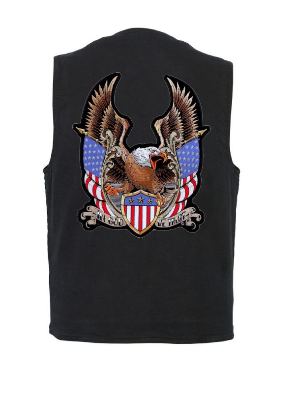 Mens Concealed Carry Denim Vest With Patriotic Eagle Flags Embroidered ...