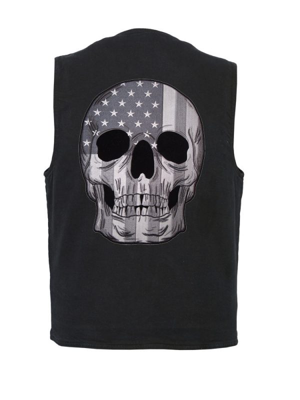 Men's denim vest with flag skull patch