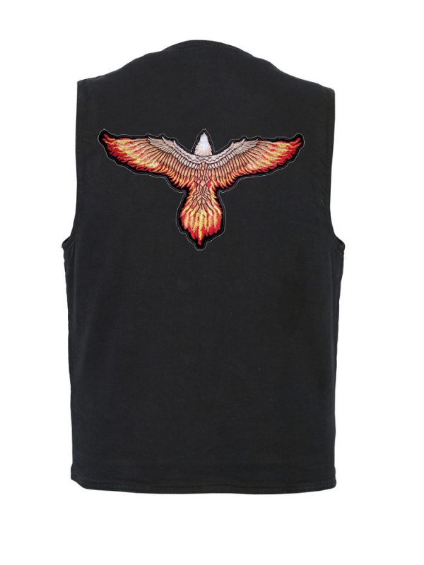 flying eagle with flaming wings denim design vest with patch