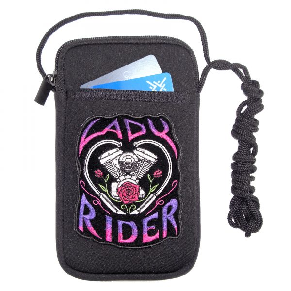 Ladies cell phone case with lady rider patch design