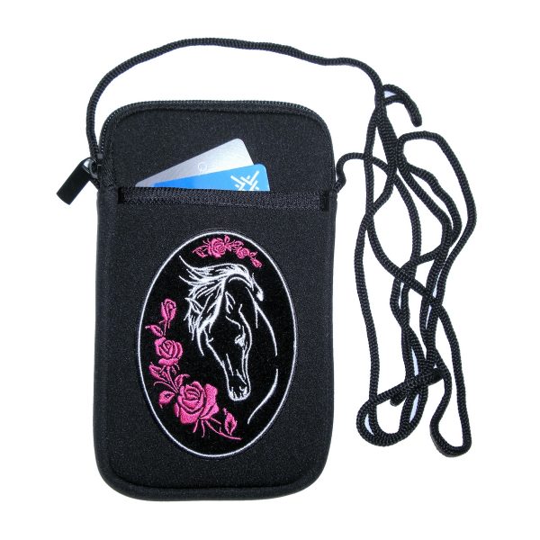 Ladies phone case with horse and roses patch design