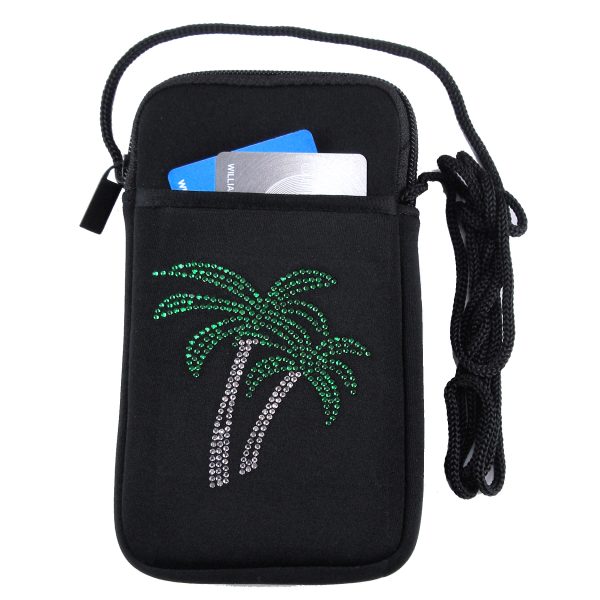 Ladies cell phone case with rhinestone palm trees design