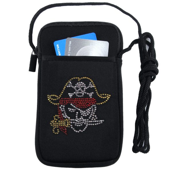 Women's cell phone case with rhinestone pirate design