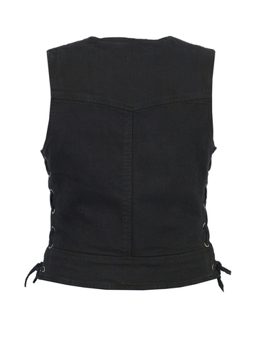 ladies daniel smart black denim vest with side laces