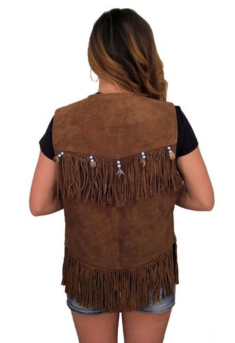 ladies western style suede leather brown vest 