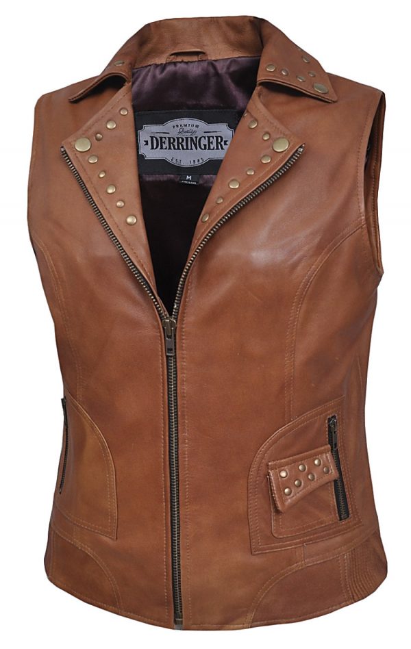 Ladies brown lambskin leather vest