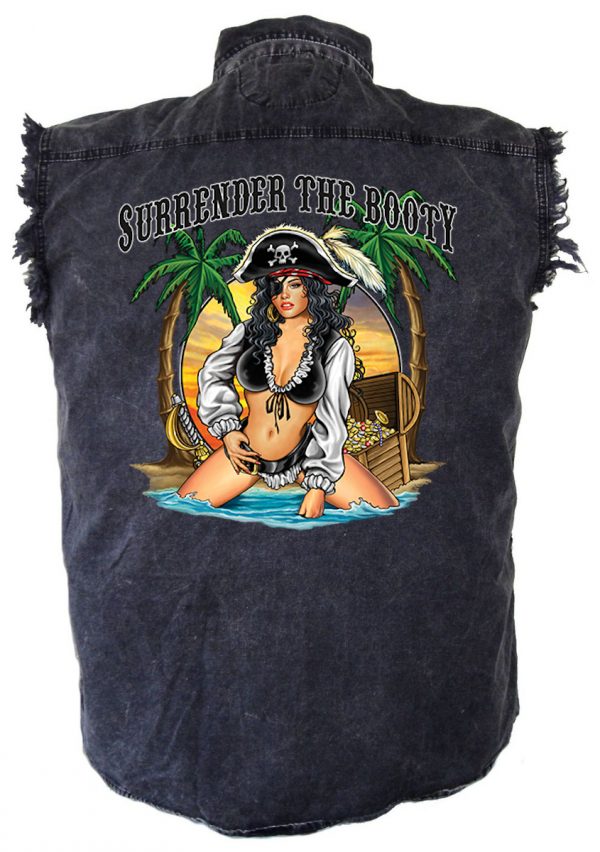 Sexy pirate girl denim biker shirt