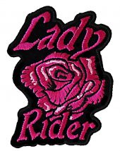 Lady rider with pink rose biker patch