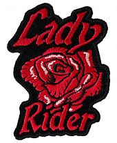 Lady rider with red rose biker patch