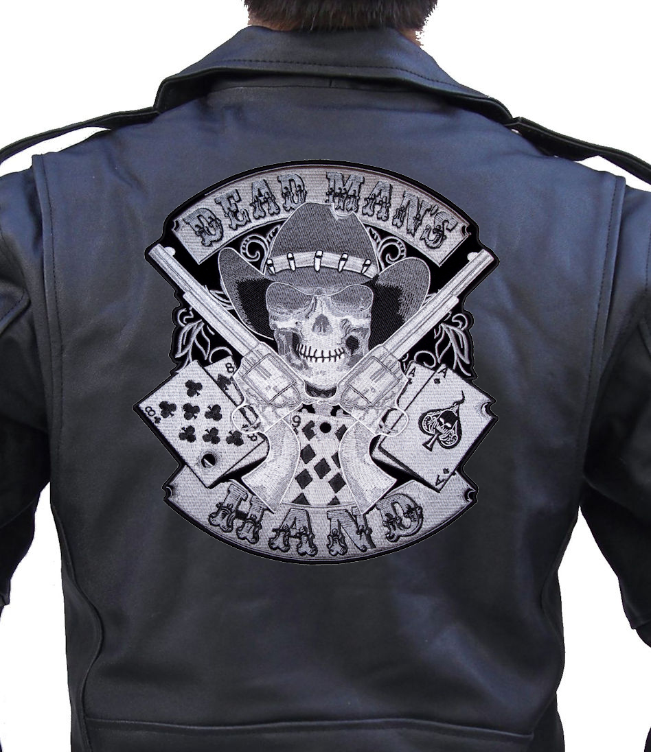 Large Dead Mans Hand Aces And Eights Cowboy Skull Guns Embroidered Biker Patch 