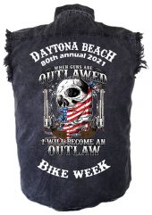 Mens Daytona Beach Bike Week 2021 Outlaw Skull Denim Shirt