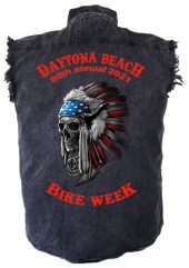 Men's Daytona Beach Bike Week 2021 Native American Skull Denim Shirt