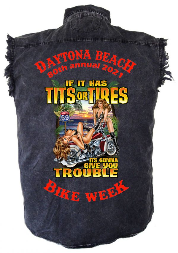 Men's Daytona Beach Bike Week Tits or Tires Denim Shirt
