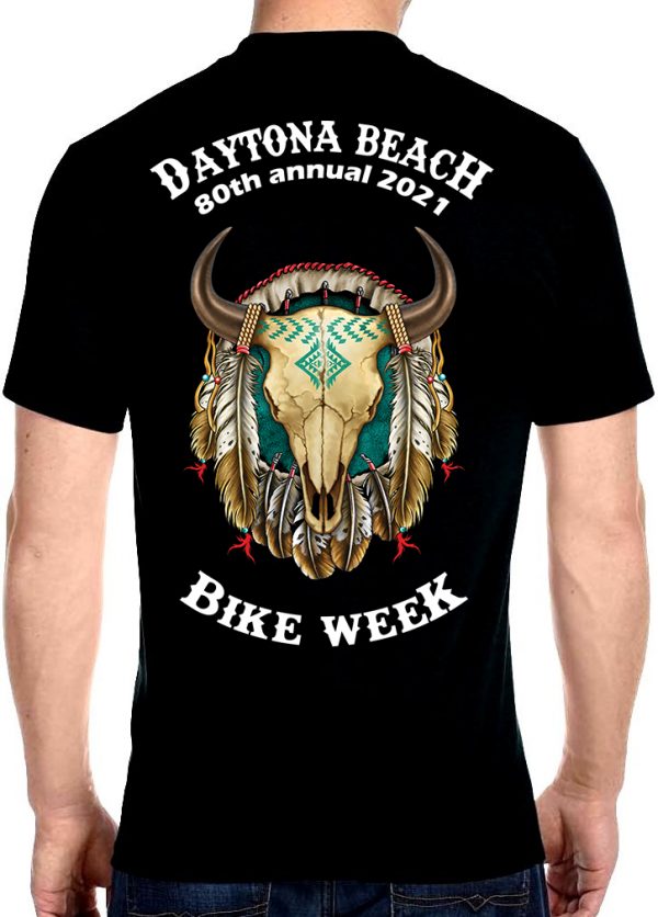 Daytona Beach Bike Week 2021 Buffalo Skull Men's Biker Tee Shirt