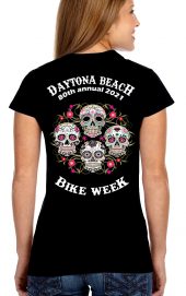 Daytona Bike Week 2021 Psychedelic Skulls Ladies Tee Shirt