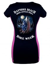 Daytona Bike Week 2021 Patriotic Wolf Ladies Tee Shirt