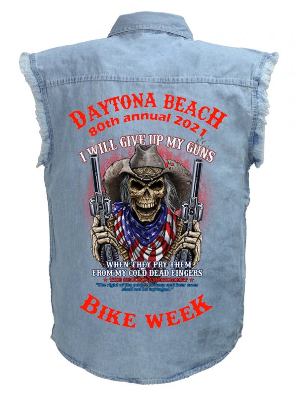 Daytona Beach 2021 Bike Week Death Rider Blue Denim Biker Shirt