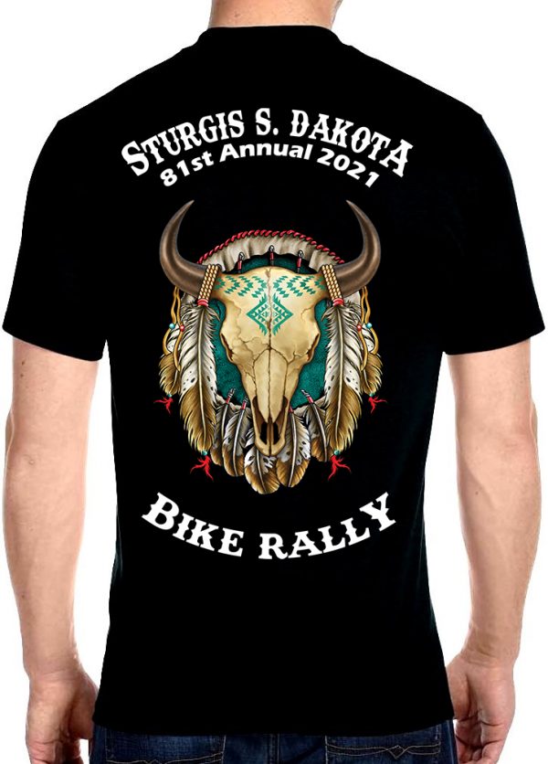 Mens Sturgis Bike Rally 2021 Native American Steer Head Crew Neck Tee