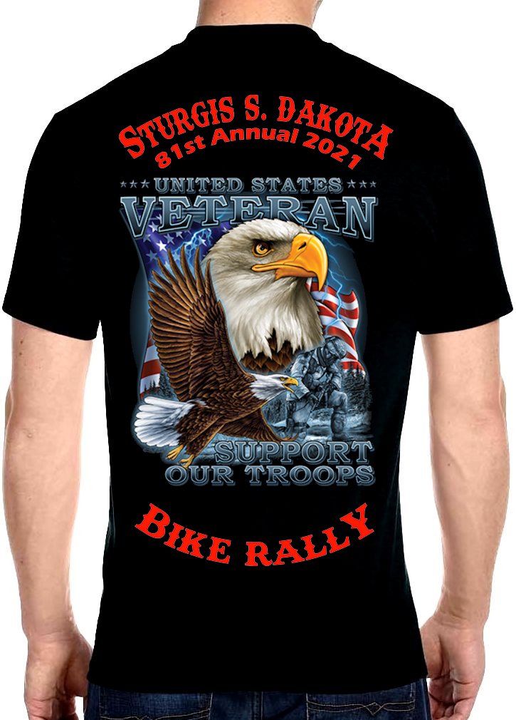 Mens Sturgis Bike Rally 2021 US Veteran Patriotic Eagle Crew Neck Tee