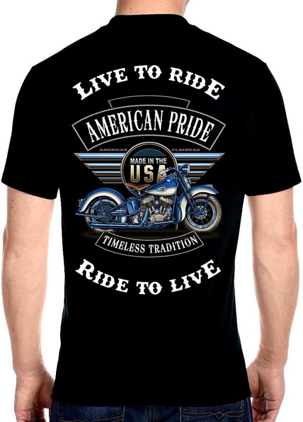 mens live to ride ride to live American pride biker t-shirt