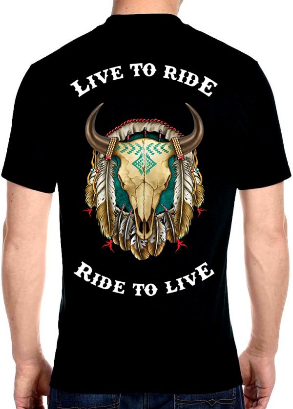 mens live to ride ride to live native steer head biker t-shirt