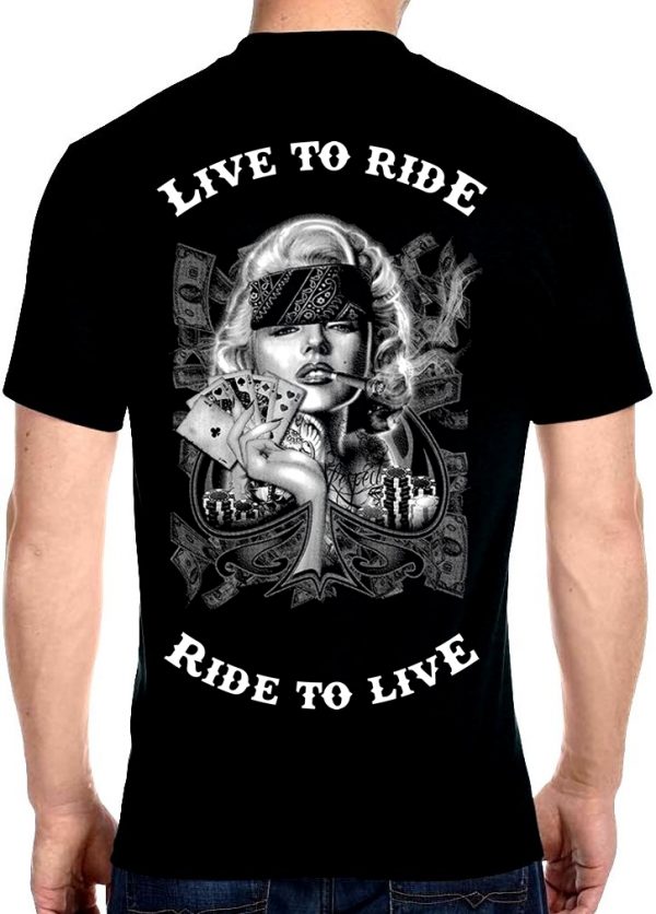 mens live to ride ride to live gangster marilyn monroe biker t-shirt