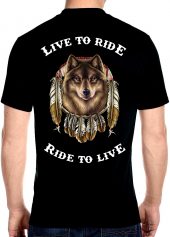 live to ride ride to live dreamcatcher wolf biker tee