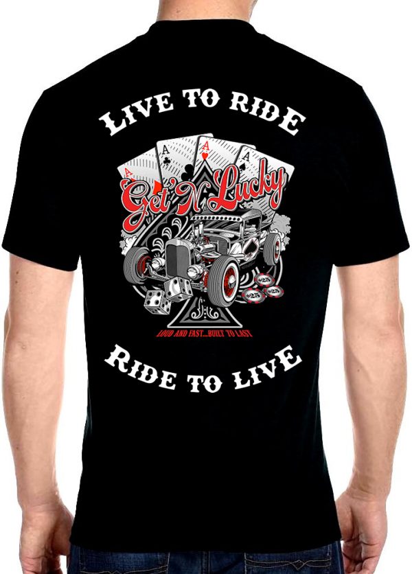 mens live to ride ride to live get n lucky biker t-shirt