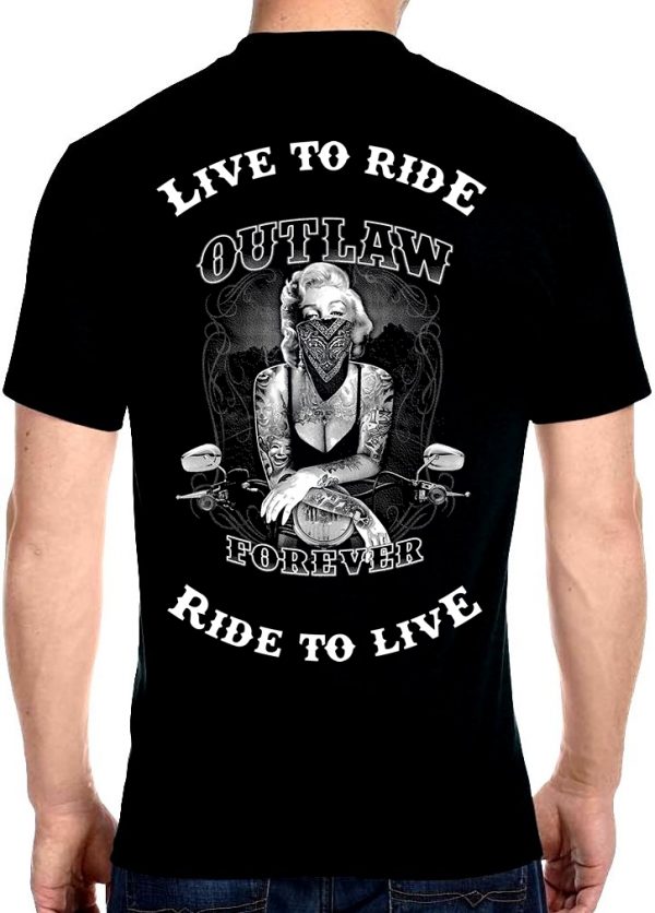 mens live to ride ride to live marilyn monroe outlaw biker t-shirt