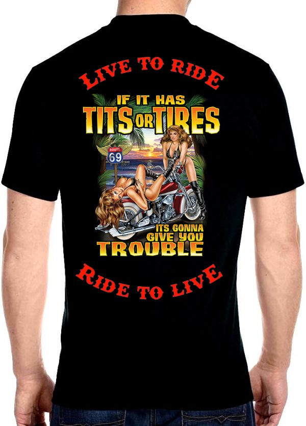 mens live to ride ride to live tits or tires biker tee