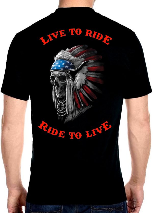 mens live to ride ride to live patriotic headdress biker tee