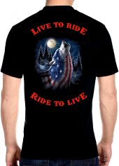 mens live to ride ride to live howling patriotic wolf biker tee