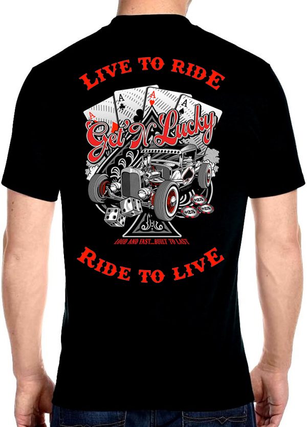 mens live to ride ride to live get n lucky biker tee