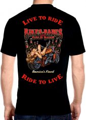 mens live to ride ride to live bikes and babes biker t-shirt