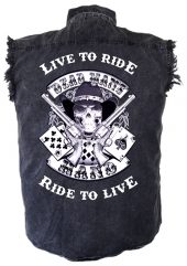 men's live to ride ride to live Deadman's hand denim biker shirt